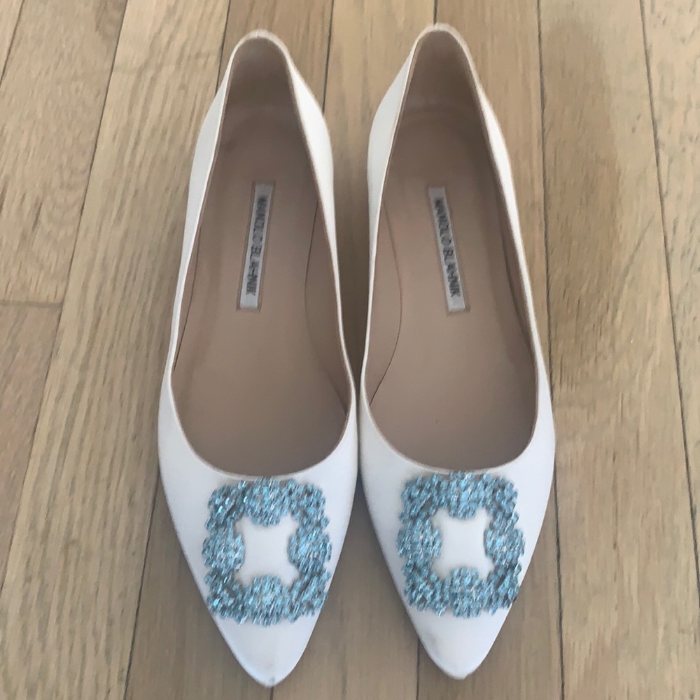 White Manolo Blahnik flats